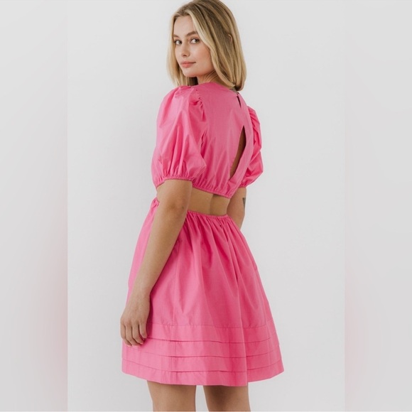English Factory Pleats Cut-Out Mini Dress JJ1369D • Fuchsia • XS • NWT - Picture 3 of 7
